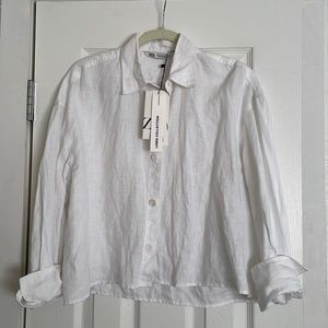 New Zara Linen Collection White Button Front Cropped Shirt.